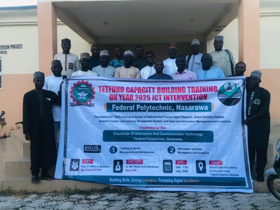 Participants and facilitators at the TETFund capacity building training on 2025 ICT intervention, Federal Polytechnic Nasarawa